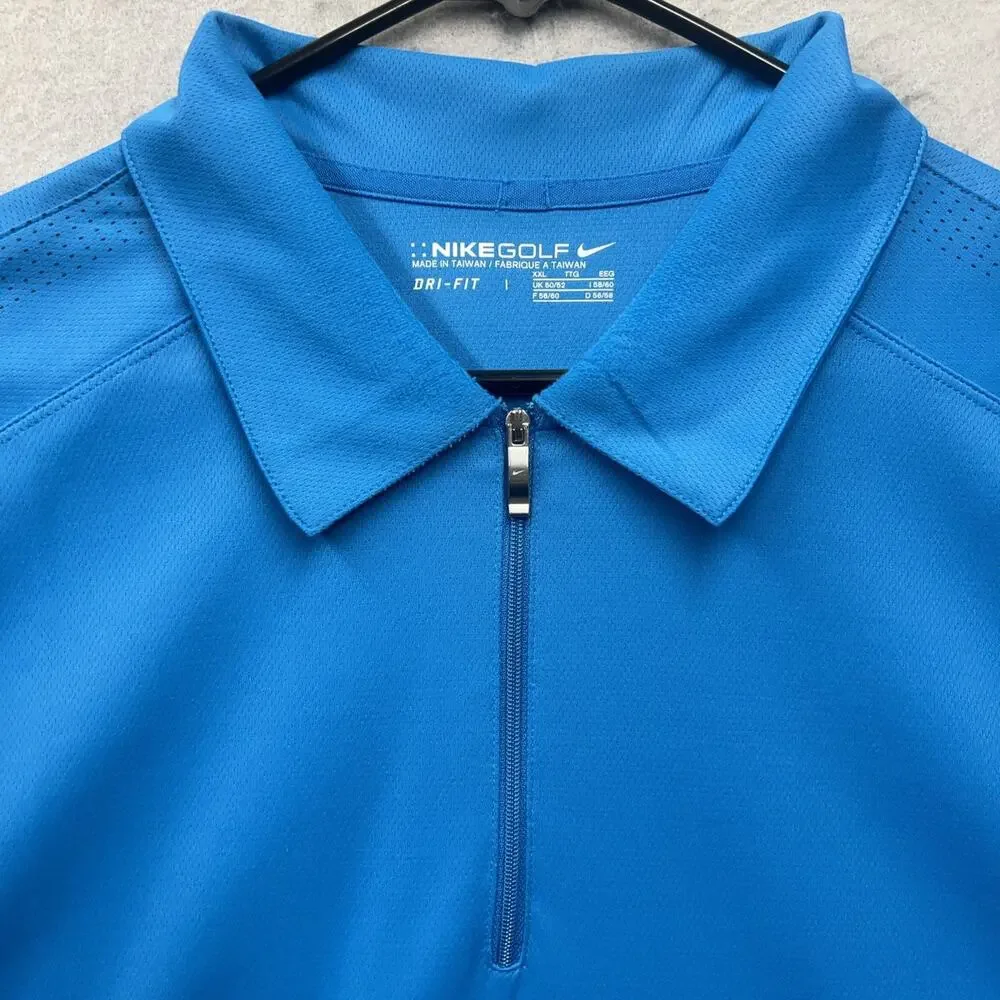 Nike Golf 1/4 Zip Polo Shirt Dri-Fit Mens Small Blue White‎ Performance Golf